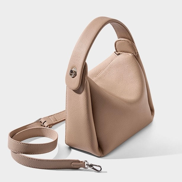 Women's Genuine Leather Box Shoulder Bag with Magnetic Closure and Crossbody Strap