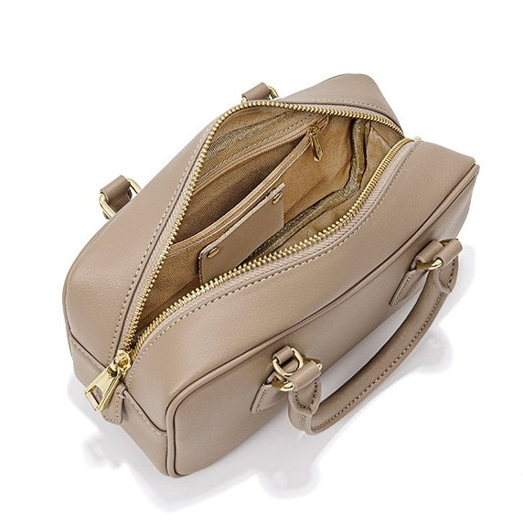 Women's Genuine Leather Boston Bowling Crossbody Handbag with Shoulder Strap