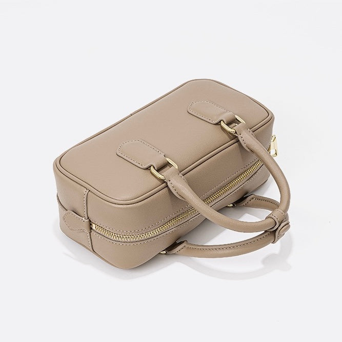 Women's Genuine Leather Boston Bowling Crossbody Handbag with Shoulder Strap