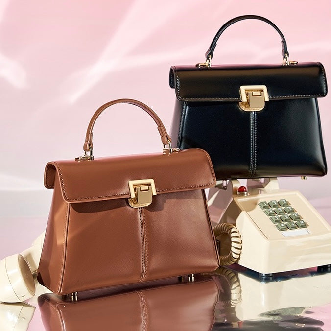 Women's Genuine Leather Horseshoe Buckle Handbag with Crossbody Strap
