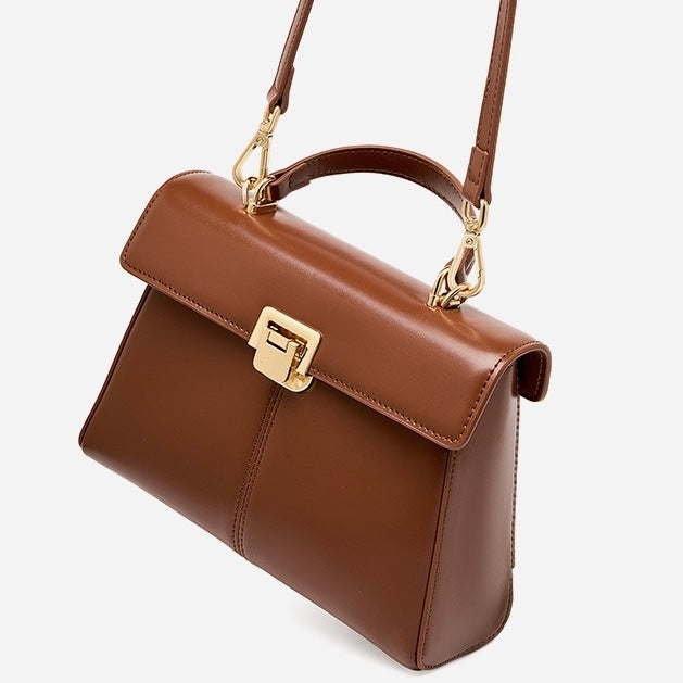Women's Genuine Leather Horseshoe Buckle Handbag with Crossbody Strap