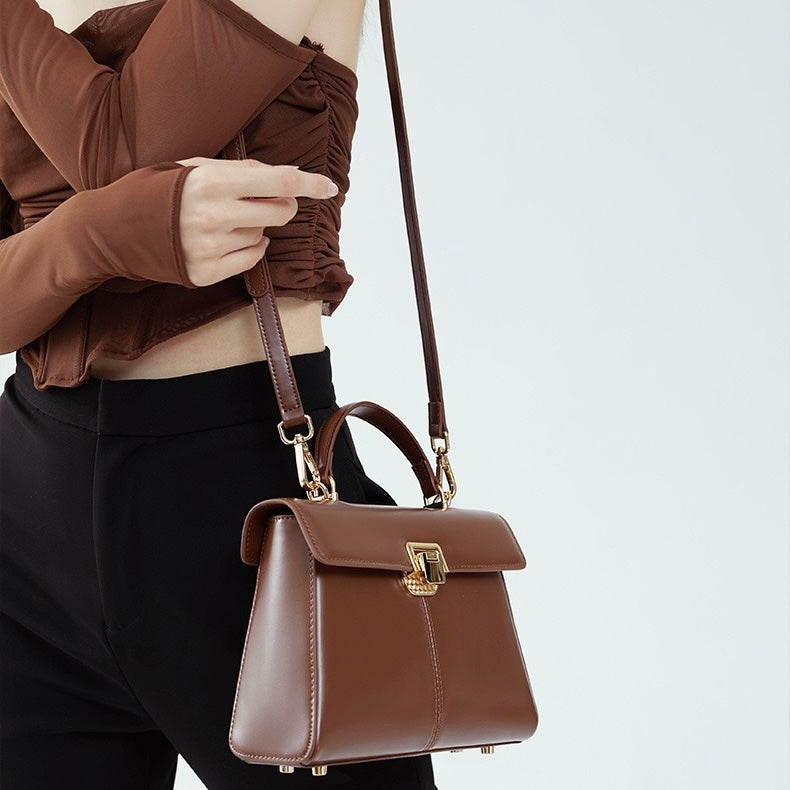Women's Genuine Leather Horseshoe Buckle Handbag with Crossbody Strap