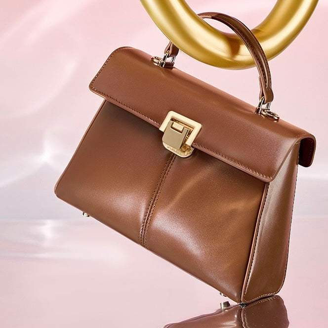 Women's Genuine Leather Horseshoe Buckle Handbag with Crossbody Strap