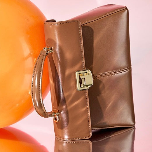 Women's Genuine Leather Horseshoe Buckle Handbag with Crossbody Strap
