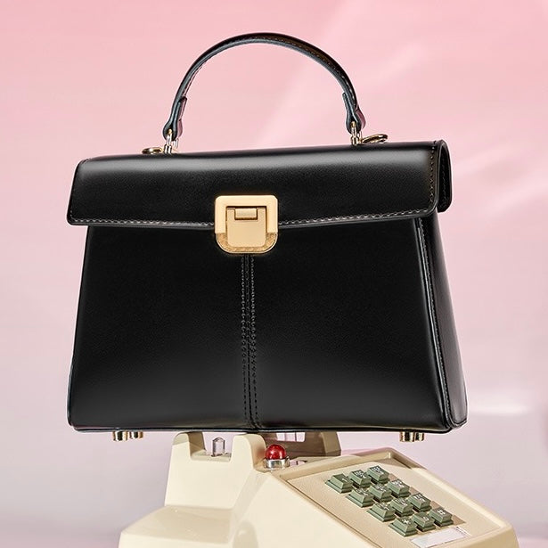 Women's Genuine Leather Horseshoe Buckle Handbag with Crossbody Strap