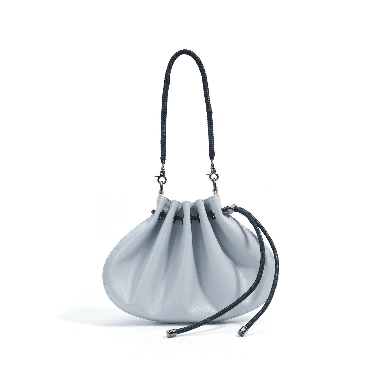 Women's Genuine Sheepskin Pleated Drawstring Crossbody Handbag