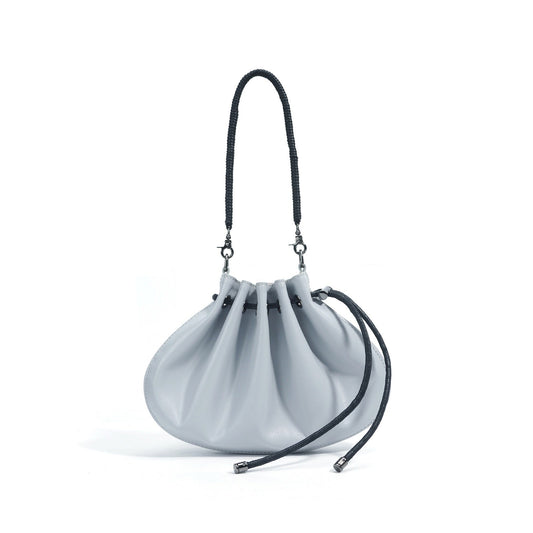 Women's Genuine Sheepskin Pleated Drawstring Crossbody Handbag