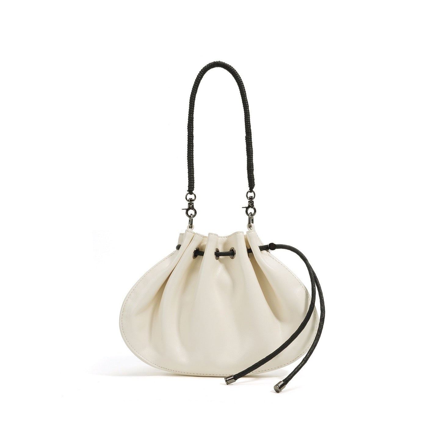 Women's Genuine Sheepskin Pleated Drawstring Crossbody Handbag