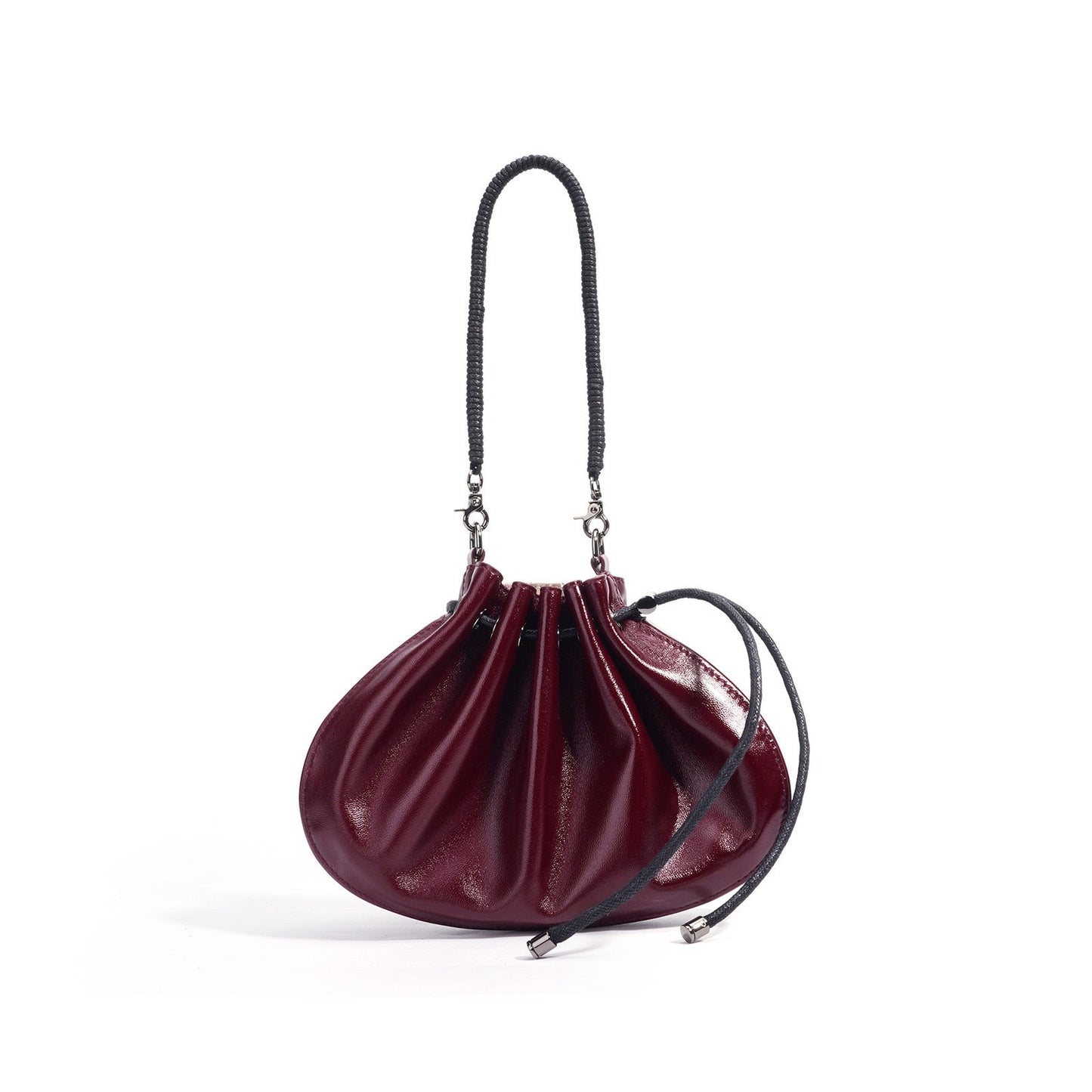 Women's Genuine Sheepskin Pleated Drawstring Crossbody Handbag