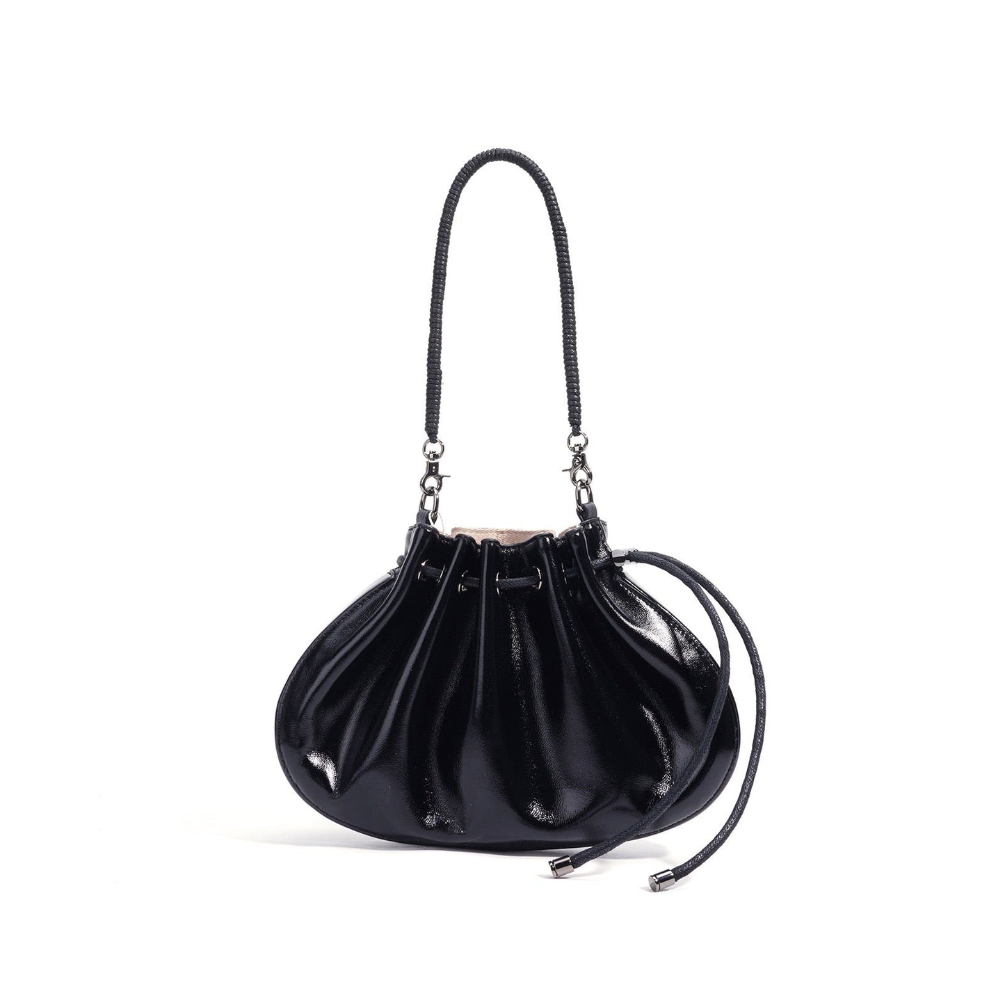 Women's Genuine Sheepskin Pleated Drawstring Crossbody Handbag