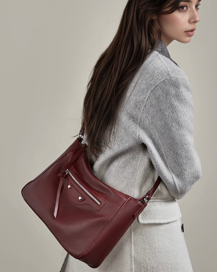 Women's Pebbled Cowhide Crescent Hobo with Tassel Accents