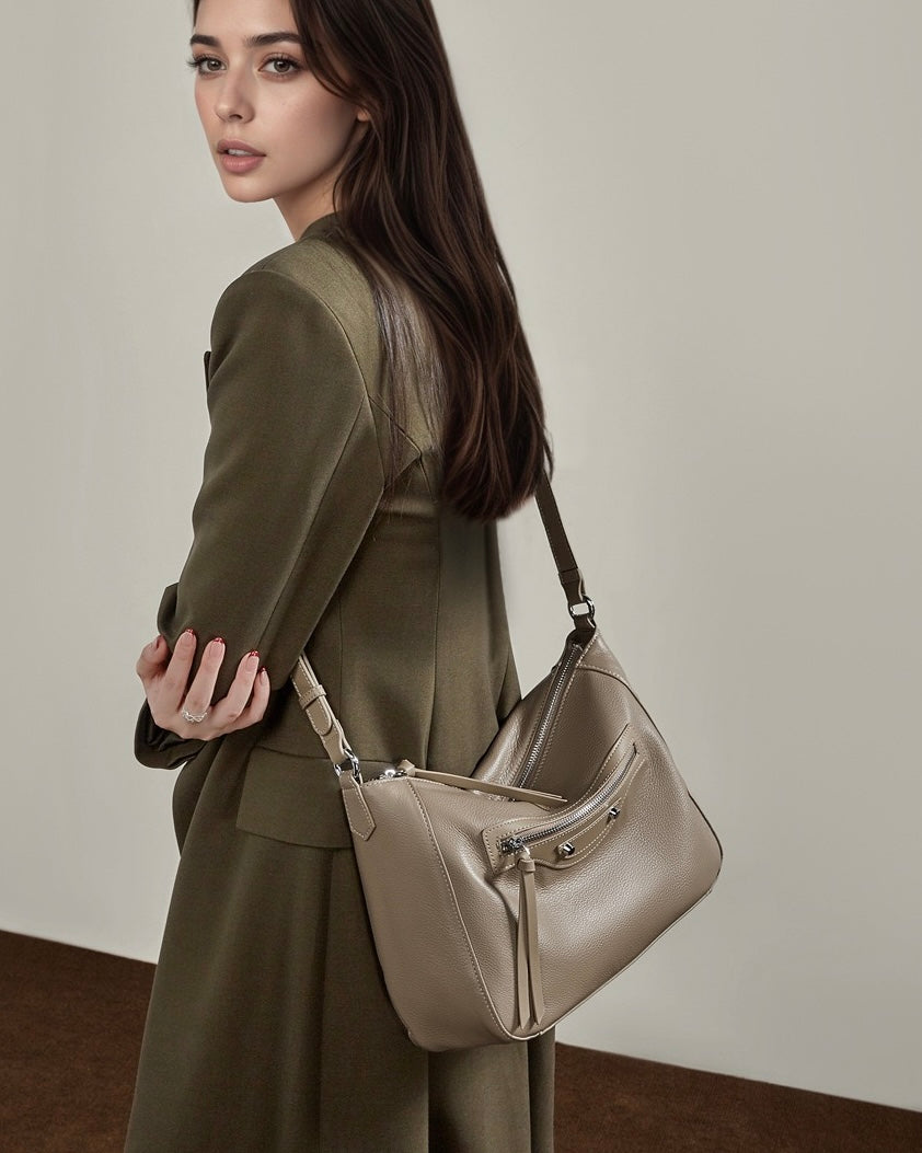 Women's Pebbled Cowhide Crescent Hobo with Tassel Accents