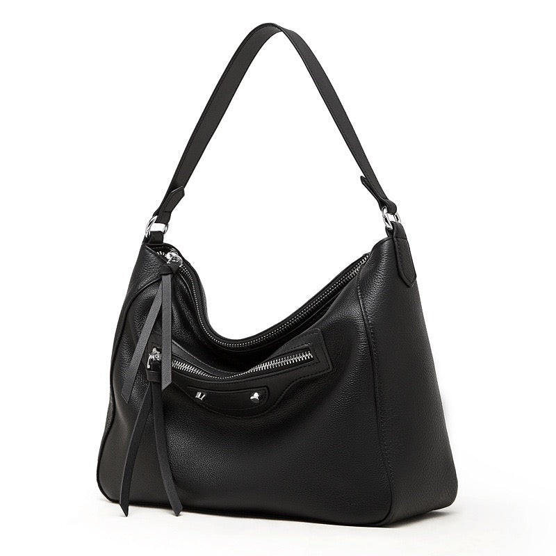 Women's Pebbled Cowhide Crescent Hobo with Tassel Accents