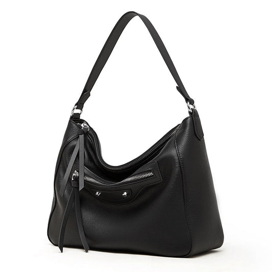 Women's Pebbled Cowhide Crescent Hobo with Tassel Accents