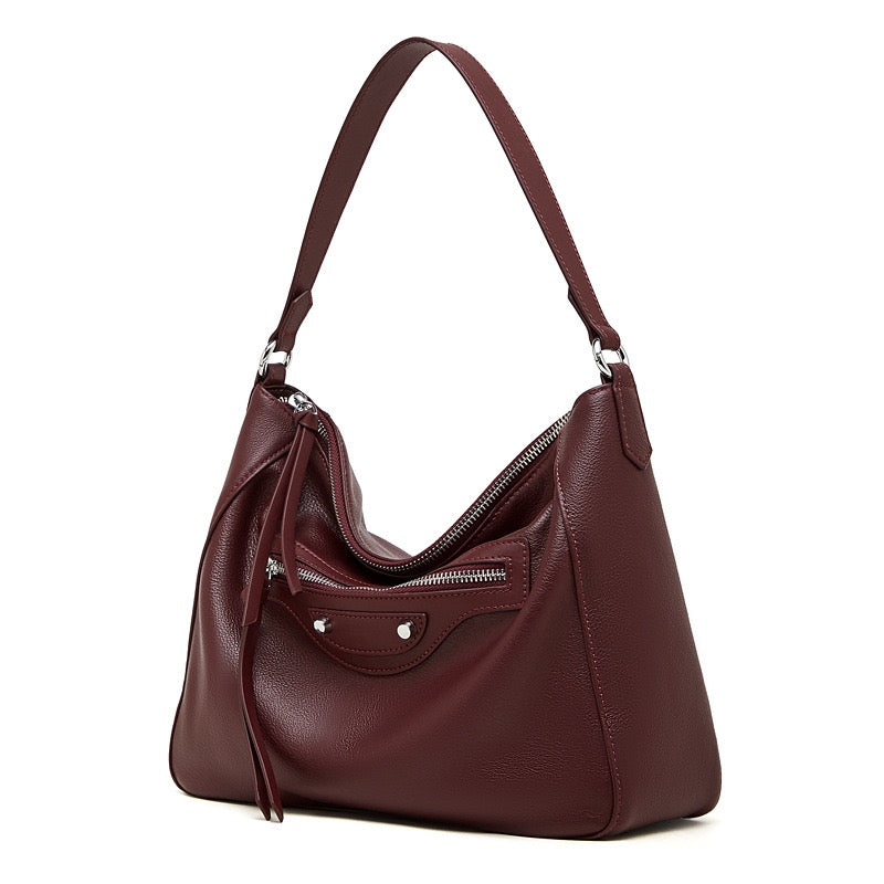 Women's Pebbled Cowhide Crescent Hobo with Tassel Accents