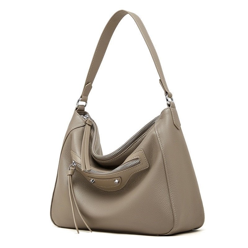Women's Pebbled Cowhide Crescent Hobo with Tassel Accents