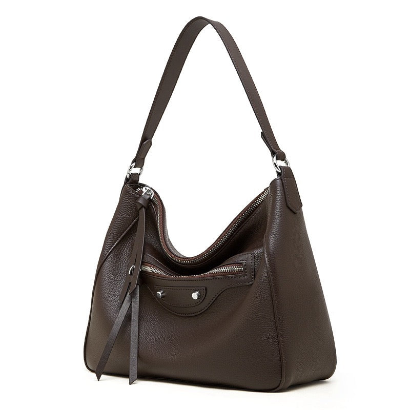 Women's Pebbled Cowhide Crescent Hobo with Tassel Accents