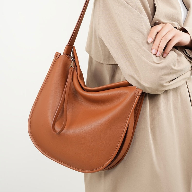 Women's Genuine Leather Soft Tote Bag with Large Capacity and Zipper Closure