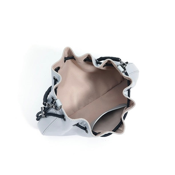 Women's Genuine Sheepskin Pleated Drawstring Crossbody Handbag