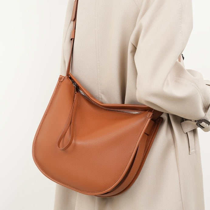Women's Genuine Leather Soft Tote Bag with Large Capacity and Zipper Closure
