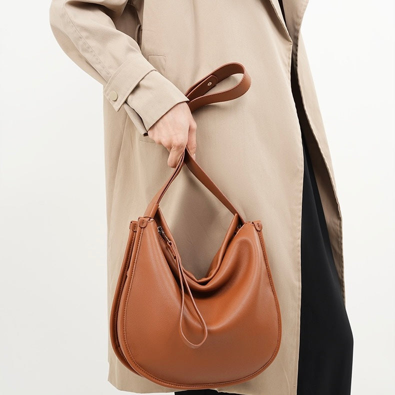 Women's Genuine Leather Soft Tote Bag with Large Capacity and Zipper Closure