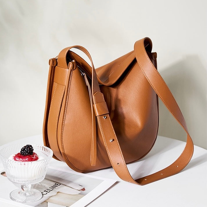 Women's Genuine Leather Soft Tote Bag with Large Capacity and Zipper Closure