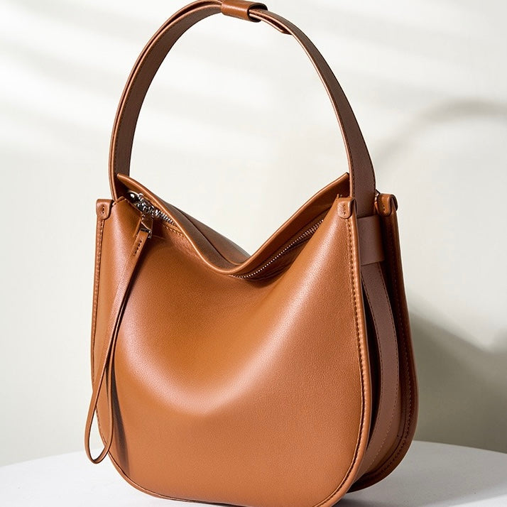 Women's Genuine Leather Soft Tote Bag with Large Capacity and Zipper Closure