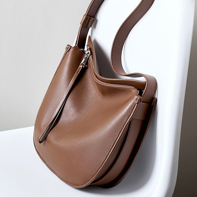 Women's Genuine Leather Soft Tote Bag with Large Capacity and Zipper Closure