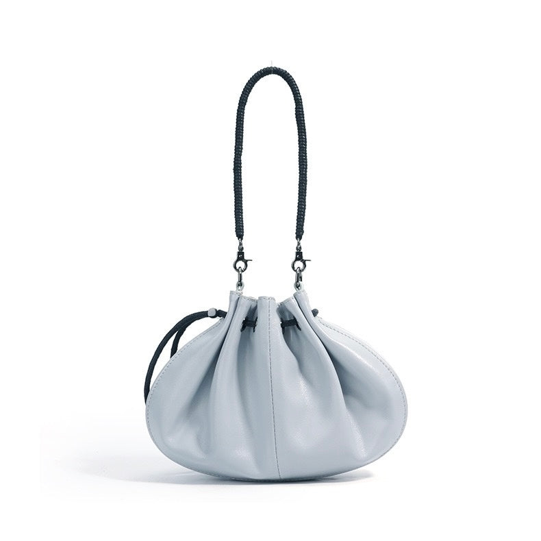 Women's Genuine Sheepskin Pleated Drawstring Crossbody Handbag