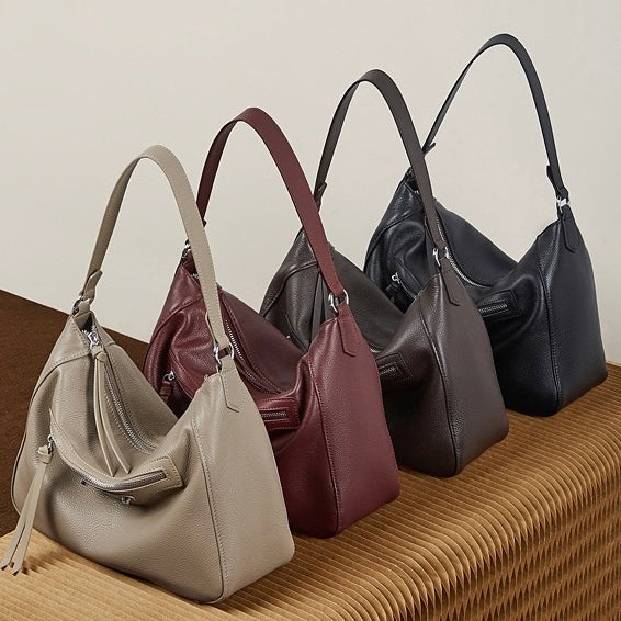 Women's Pebbled Cowhide Crescent Hobo with Tassel Accents