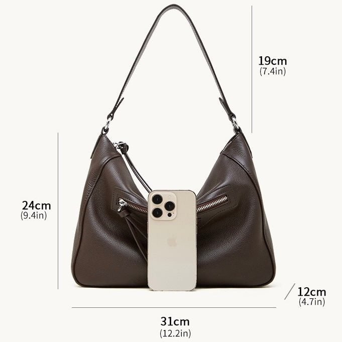 Women's Pebbled Cowhide Crescent Hobo with Tassel Accents