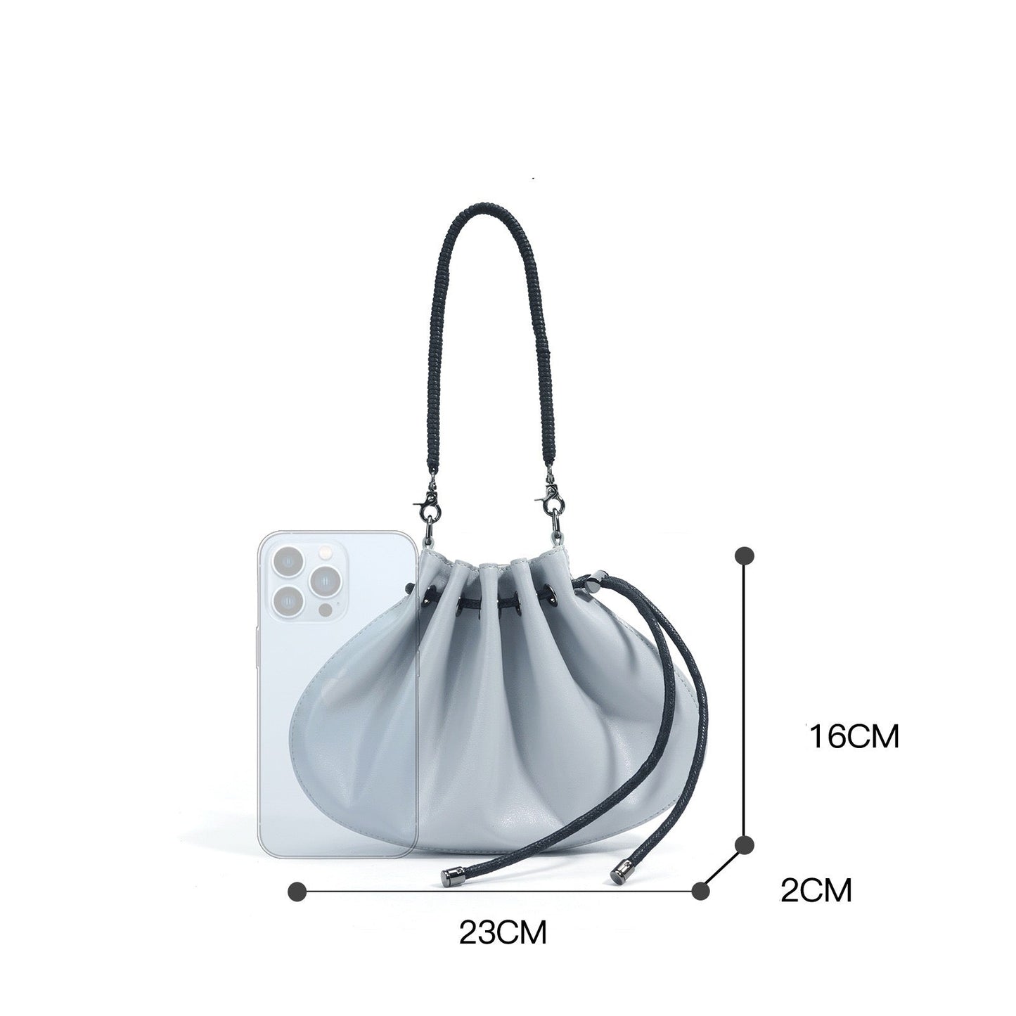 Women's Genuine Sheepskin Pleated Drawstring Crossbody Handbag
