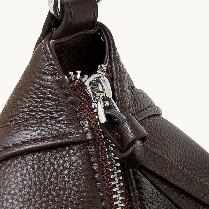 Women's Pebbled Cowhide Crescent Hobo with Tassel Accents