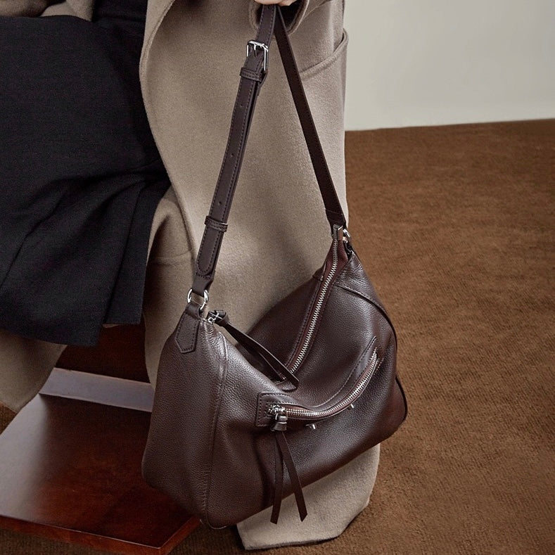 Women's Pebbled Cowhide Crescent Hobo with Tassel Accents