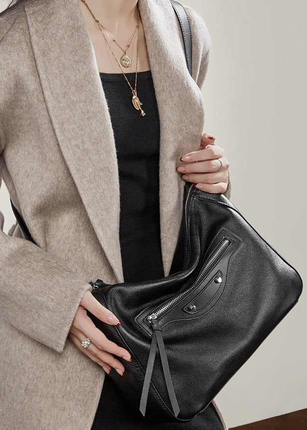 Women's Pebbled Cowhide Crescent Hobo with Tassel Accents
