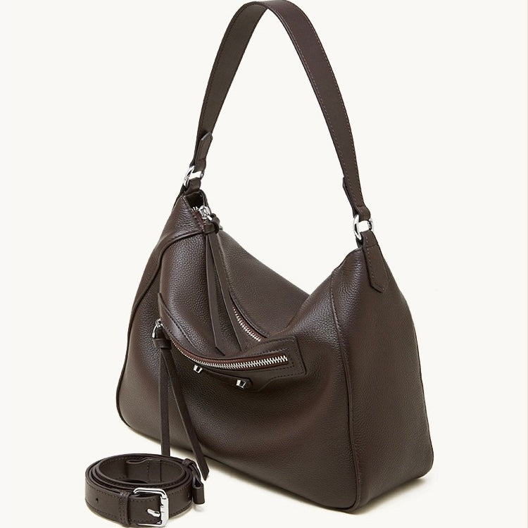 Women's Pebbled Cowhide Crescent Hobo with Tassel Accents