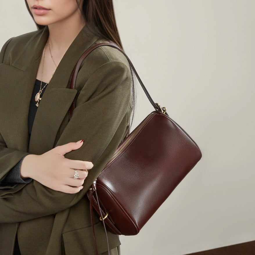 Women's Full-Grain Cowhide Cylinder Shoulder Bag