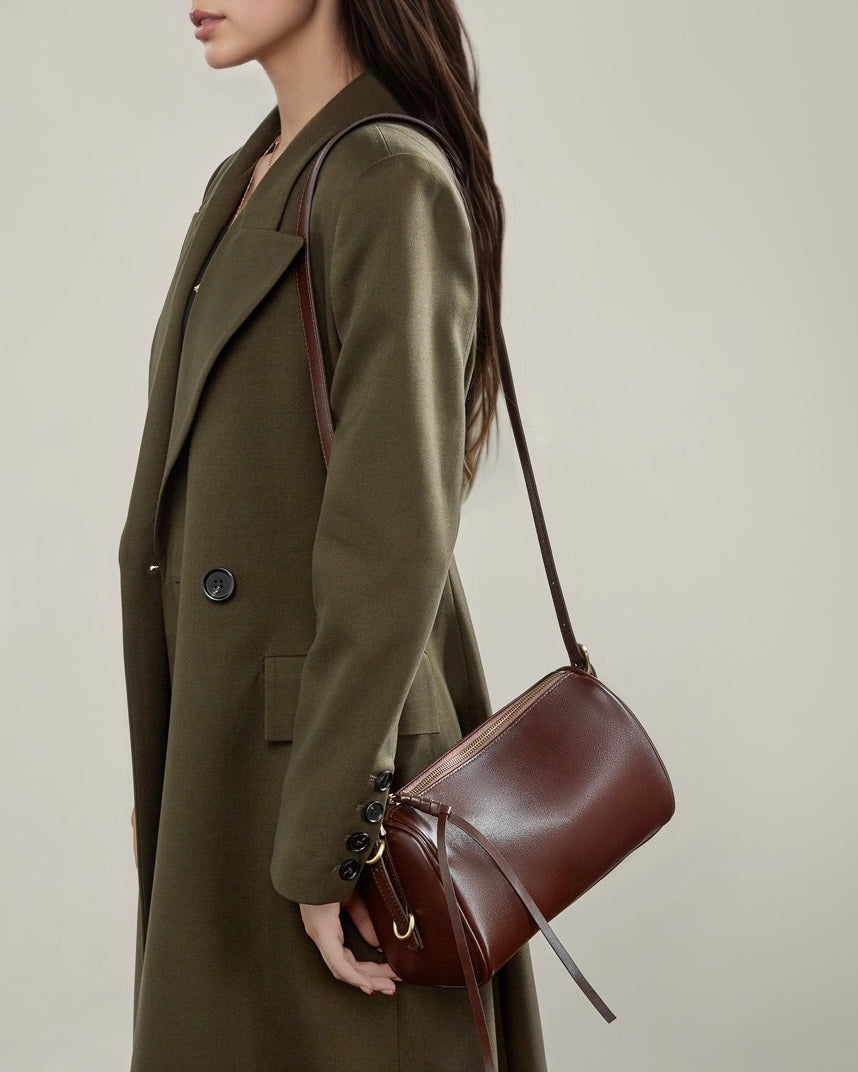 Women's Full-Grain Cowhide Cylinder Shoulder Bag