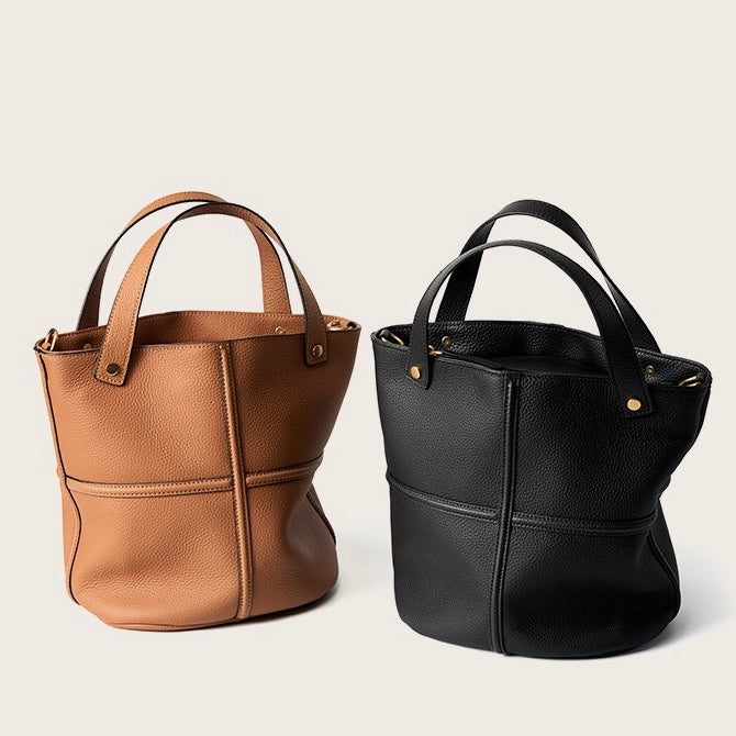 Women's Genuine Leather Large Capacity Bucket Bag with Zipper Closure