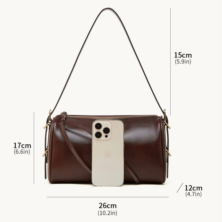 Women's Full-Grain Cowhide Cylinder Shoulder Bag