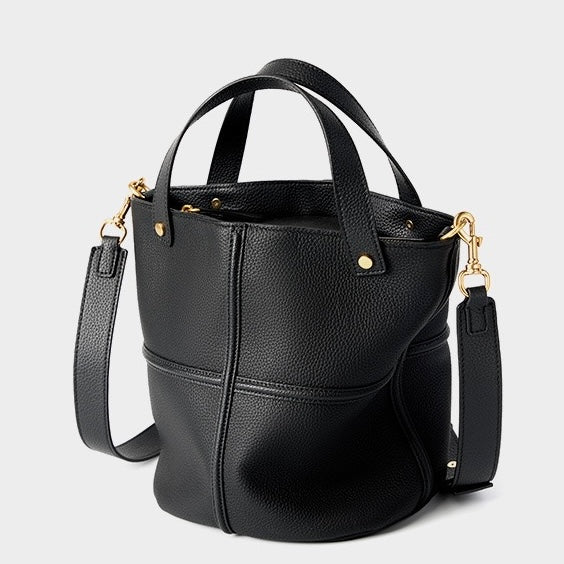 Women's Genuine Leather Large Capacity Bucket Bag with Zipper Closure