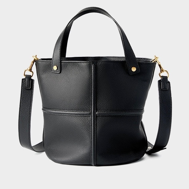 Women's Genuine Leather Large Capacity Bucket Bag with Zipper Closure