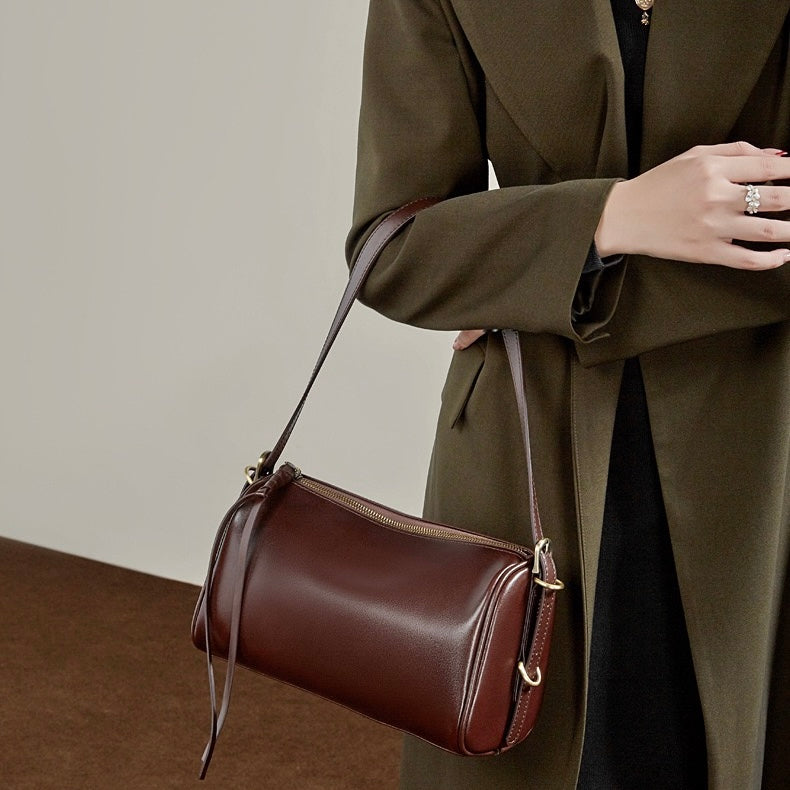 Women's Full-Grain Cowhide Cylinder Shoulder Bag