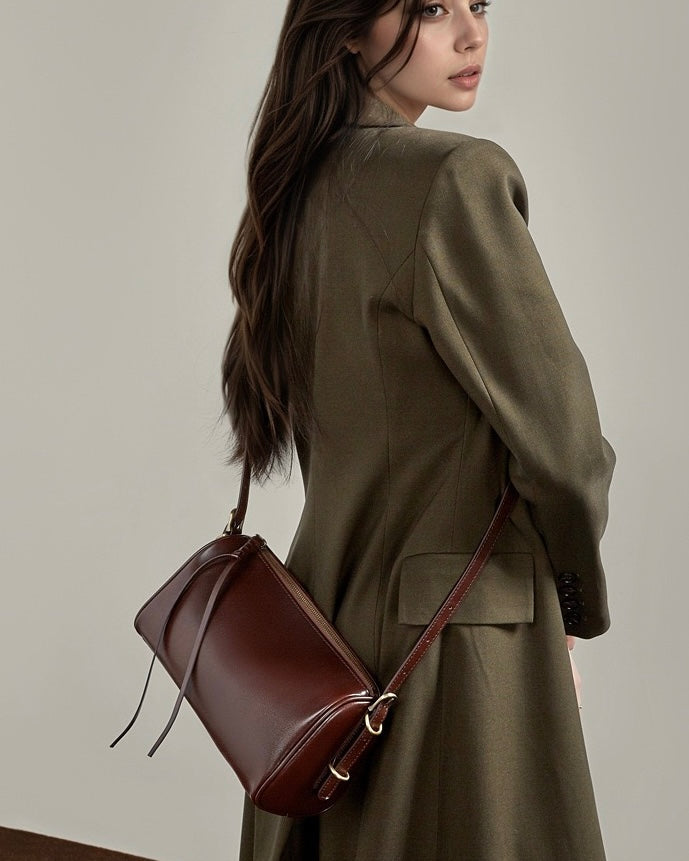Women's Full-Grain Cowhide Cylinder Shoulder Bag