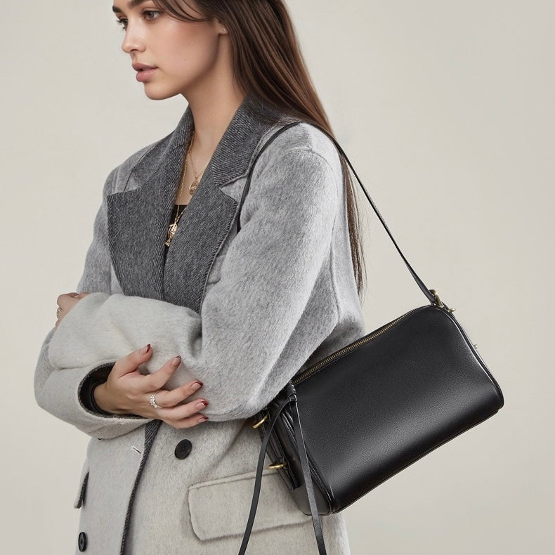 Women's Full-Grain Cowhide Cylinder Shoulder Bag