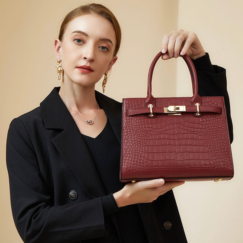 Women's Genuine Leather Classic Crossbody Tote Bag with Adjustable Strap