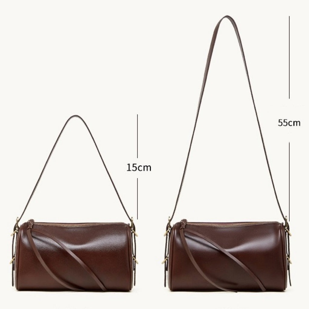Women's Full-Grain Cowhide Cylinder Shoulder Bag