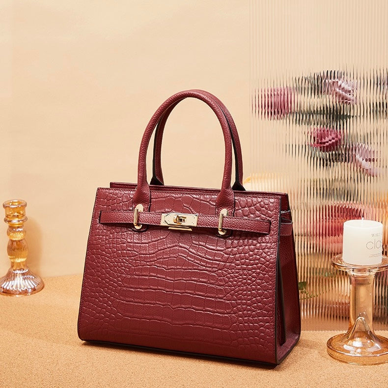 Women's Genuine Leather Classic Crossbody Tote Bag with Adjustable Strap