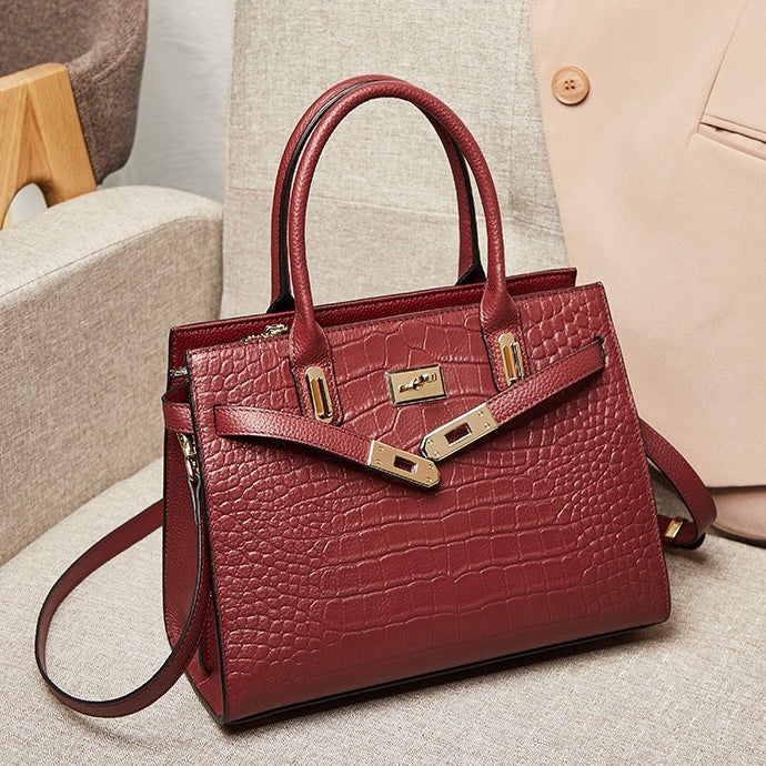 Women's Genuine Leather Classic Crossbody Tote Bag with Adjustable Strap
