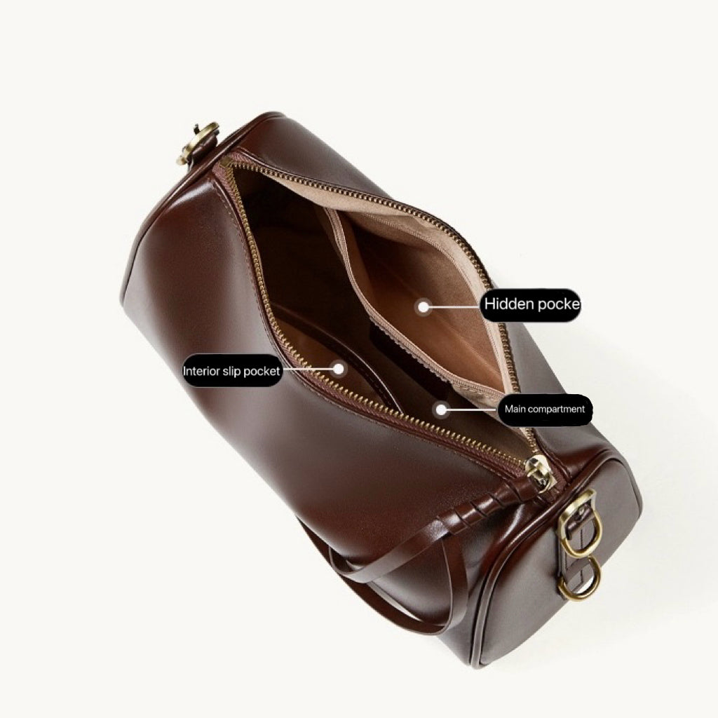 Women's Full-Grain Cowhide Cylinder Shoulder Bag
